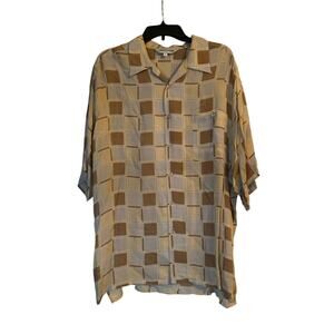 GUC Man of Fashion Short Sleeve Button Down Shirt 100% Silk Size Large